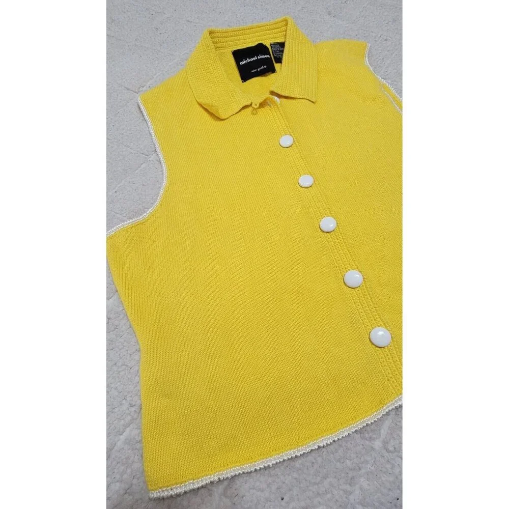 Michael Simon Womens Yellow Button Front Sweater Knit Vest Collared Size‎ L